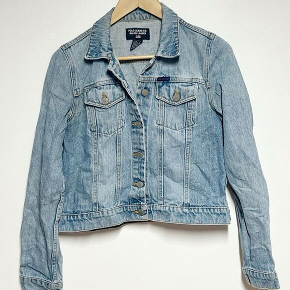 Vintage Ralph Lauren Polo Women’s Trucker Crop Jean Jacket Sz M - Picture 1 of 5